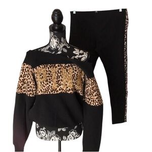 Pink Victoria Secret 2 piece track suit black Leopard Print w/ studs